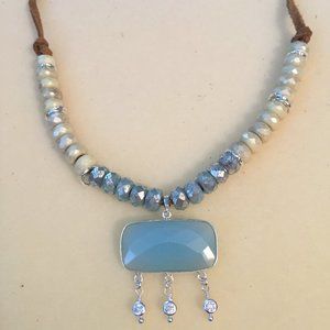 Chalcedony and Rhinestone Dangles Necklace